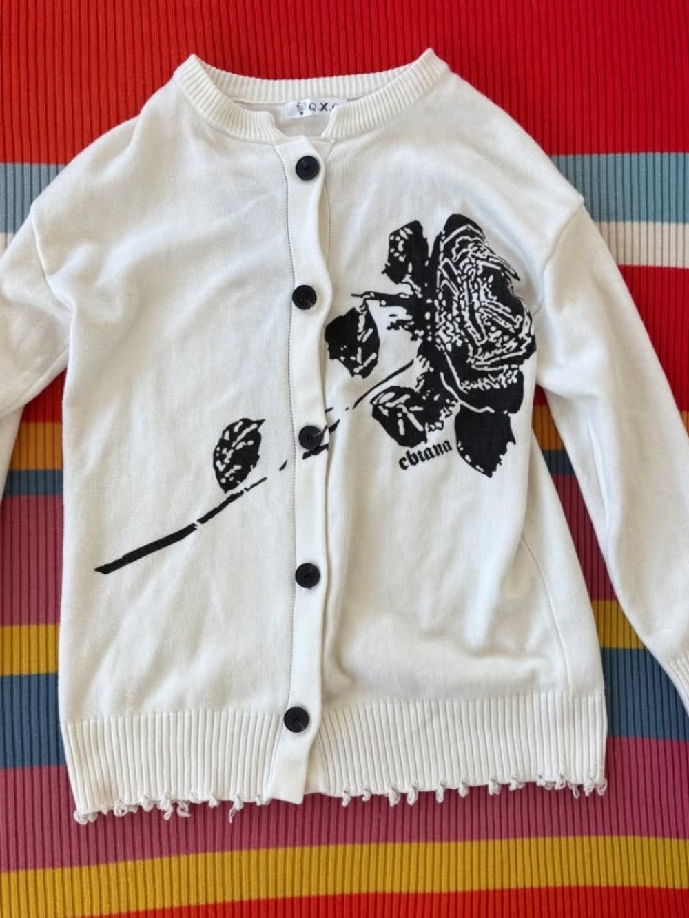 Rose Graphic White Thick Streetwear Cardigan